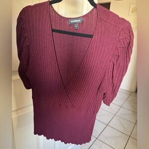 Express Deep Red Ribbed Knit Top